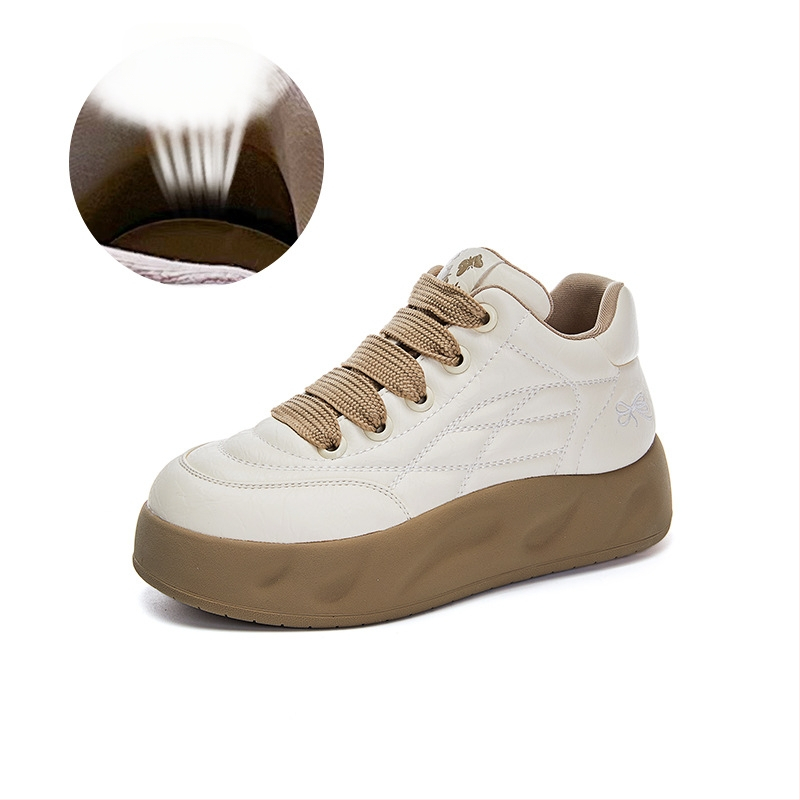 Λευκά παπούτσια από γνήσιο δέρμα για γυναίκες Άνοιξη 2025 Νέα γυναικεία αθλητικά παπούτσια με χοντρή σόλα και ψηλόμεσο σχέδιο, μοντέρνα, ευέλικτα παπούτσια Bread Shoes.