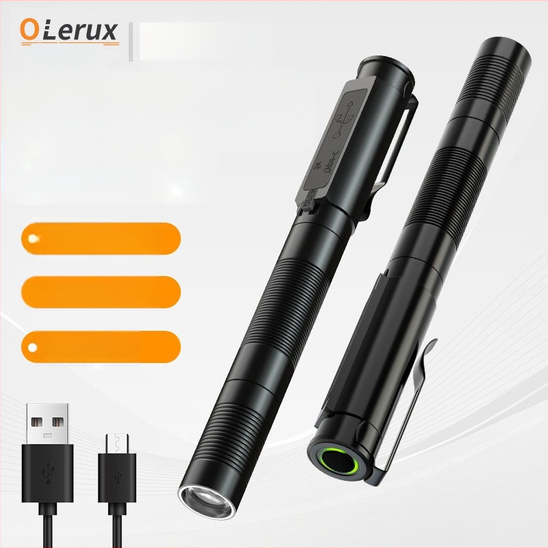 Határokon átnyúló alumínium ötvözetből készült zoom toll zseblámpa újratölthető, erős fényű, szuper fényes tolltartóval, mini, kényelmes orvosi tolllámpával
