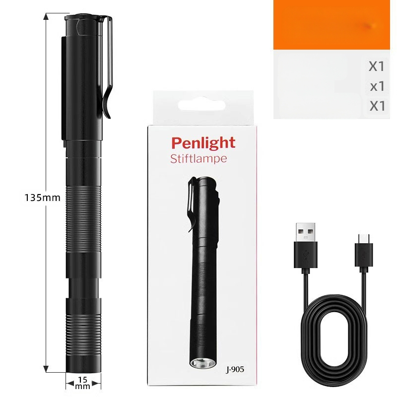 Határokon átnyúló alumínium ötvözetből készült zoom toll zseblámpa újratölthető, erős fényű, szuper fényes tolltartóval, mini, kényelmes orvosi tolllámpával