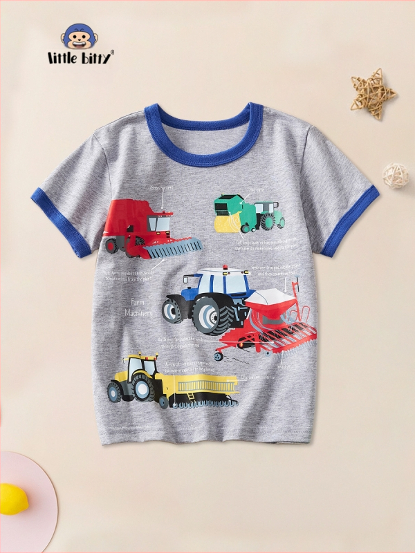 Gyerekruházat 2024 nyári ruházat fiúknak szürke rövid ujjú fiú pamut gyerek póló rajzfilmmintás nyári fél ujjú gyári