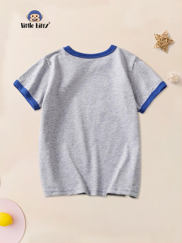 Gyerekruházat 2024 nyári ruházat fiúknak szürke rövid ujjú fiú pamut gyerek póló rajzfilmmintás nyári fél ujjú gyári