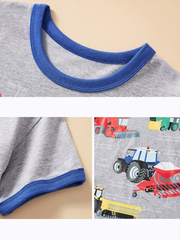 Gyerekruházat 2024 nyári ruházat fiúknak szürke rövid ujjú fiú pamut gyerek póló rajzfilmmintás nyári fél ujjú gyári