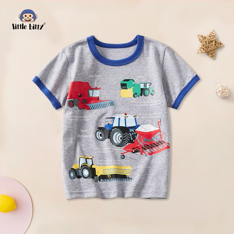 Gyerekruházat 2024 nyári ruházat fiúknak szürke rövid ujjú fiú pamut gyerek póló rajzfilmmintás nyári fél ujjú gyári