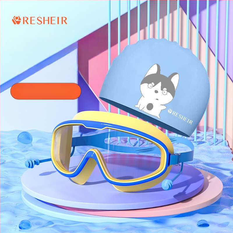 Vaikiški plaukimo akiniai HD vandeniui atsparūs, nerasojantys, didelio rėmelio plaukimo akiniai, profesionalūs nardymo akiniai, akių apsauga, madingi silikoniniai plaukimo kepuraitės reikmenys