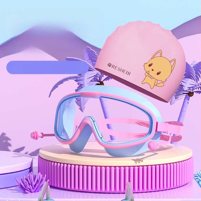 Vaikiški plaukimo akiniai HD vandeniui atsparūs, nerasojantys, didelio rėmelio plaukimo akiniai, profesionalūs nardymo akiniai, akių apsauga, madingi silikoniniai plaukimo kepuraitės reikmenys