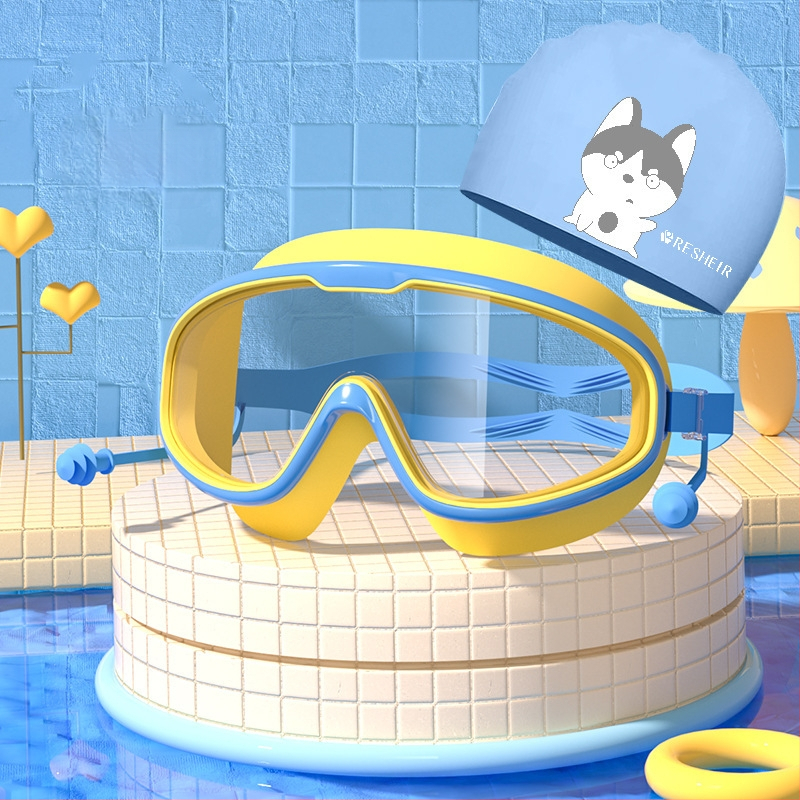 Vaikiški plaukimo akiniai HD vandeniui atsparūs, nerasojantys, didelio rėmelio plaukimo akiniai, profesionalūs nardymo akiniai, akių apsauga, madingi silikoniniai plaukimo kepuraitės reikmenys