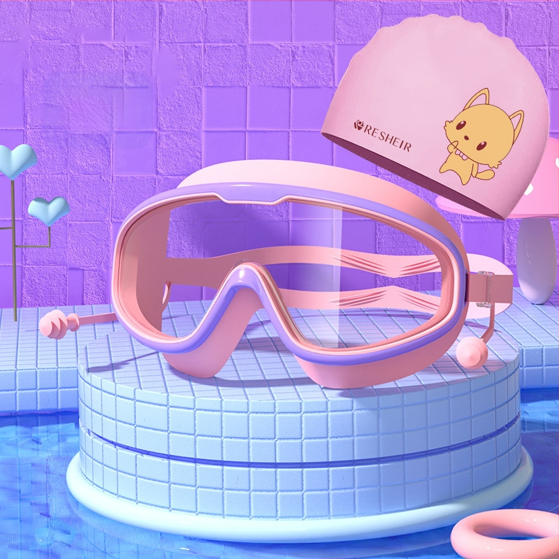 Vaikiški plaukimo akiniai HD vandeniui atsparūs, nerasojantys, didelio rėmelio plaukimo akiniai, profesionalūs nardymo akiniai, akių apsauga, madingi silikoniniai plaukimo kepuraitės reikmenys