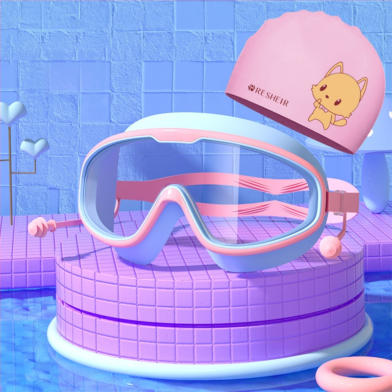Vaikiški plaukimo akiniai HD vandeniui atsparūs, nerasojantys, didelio rėmelio plaukimo akiniai, profesionalūs nardymo akiniai, akių apsauga, madingi silikoniniai plaukimo kepuraitės reikmenys