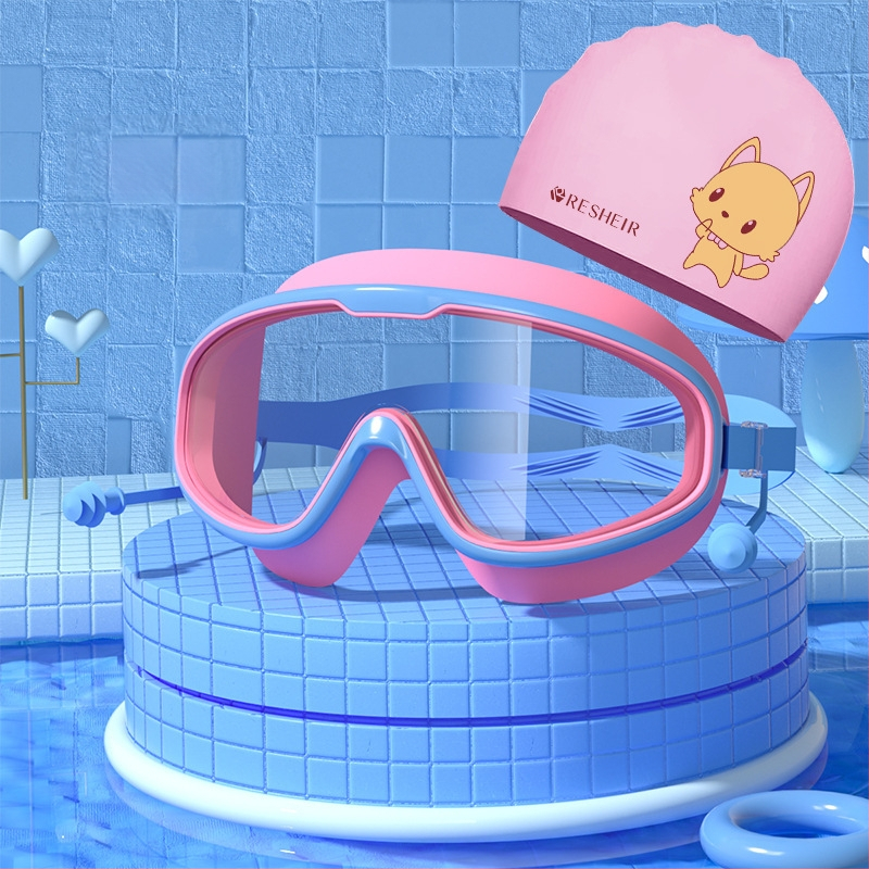Vaikiški plaukimo akiniai HD vandeniui atsparūs, nerasojantys, didelio rėmelio plaukimo akiniai, profesionalūs nardymo akiniai, akių apsauga, madingi silikoniniai plaukimo kepuraitės reikmenys