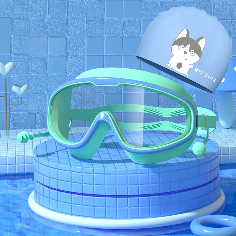 Vaikiški plaukimo akiniai HD vandeniui atsparūs, nerasojantys, didelio rėmelio plaukimo akiniai, profesionalūs nardymo akiniai, akių apsauga, madingi silikoniniai plaukimo kepuraitės reikmenys