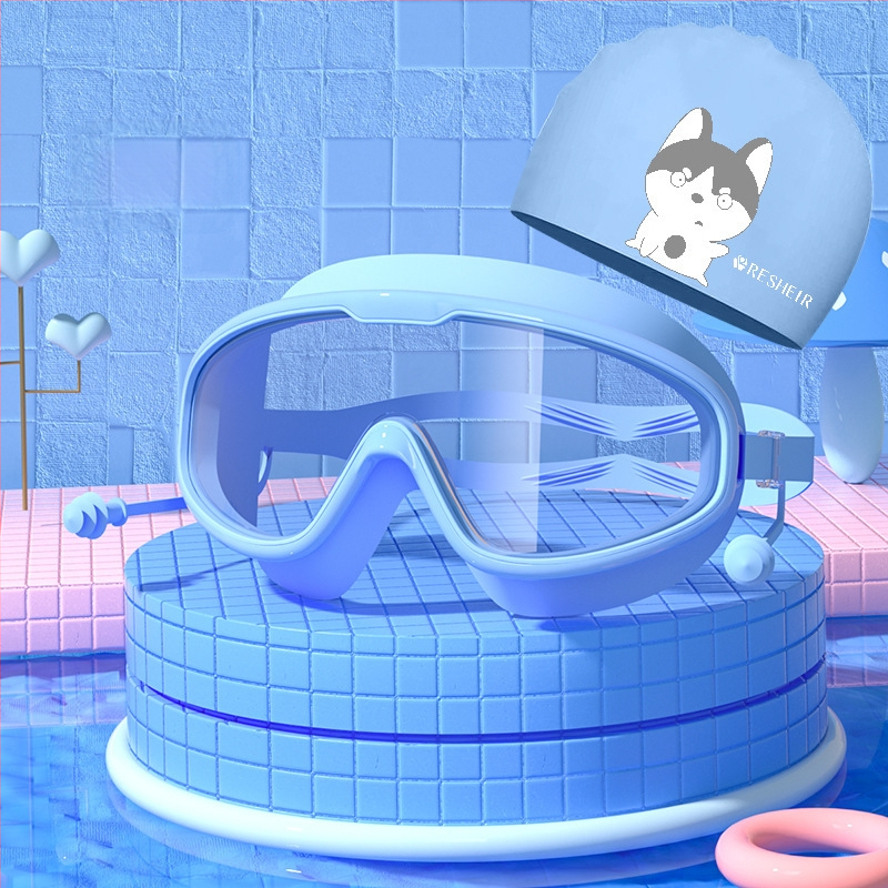 Vaikiški plaukimo akiniai HD vandeniui atsparūs, nerasojantys, didelio rėmelio plaukimo akiniai, profesionalūs nardymo akiniai, akių apsauga, madingi silikoniniai plaukimo kepuraitės reikmenys