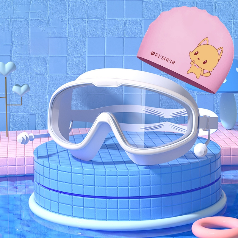 Vaikiški plaukimo akiniai HD vandeniui atsparūs, nerasojantys, didelio rėmelio plaukimo akiniai, profesionalūs nardymo akiniai, akių apsauga, madingi silikoniniai plaukimo kepuraitės reikmenys