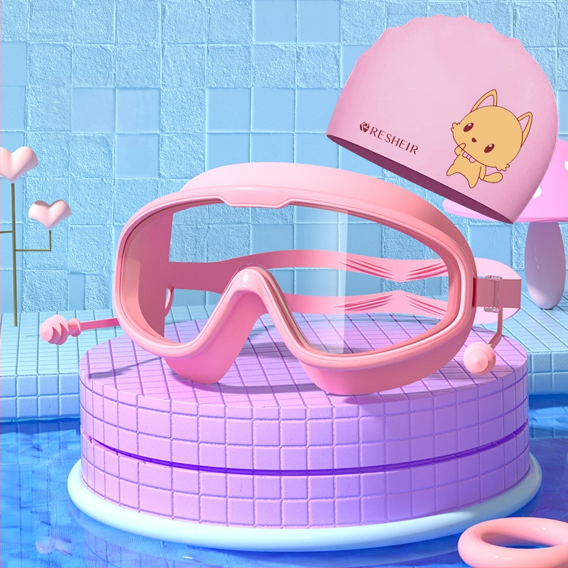 Vaikiški plaukimo akiniai HD vandeniui atsparūs, nerasojantys, didelio rėmelio plaukimo akiniai, profesionalūs nardymo akiniai, akių apsauga, madingi silikoniniai plaukimo kepuraitės reikmenys