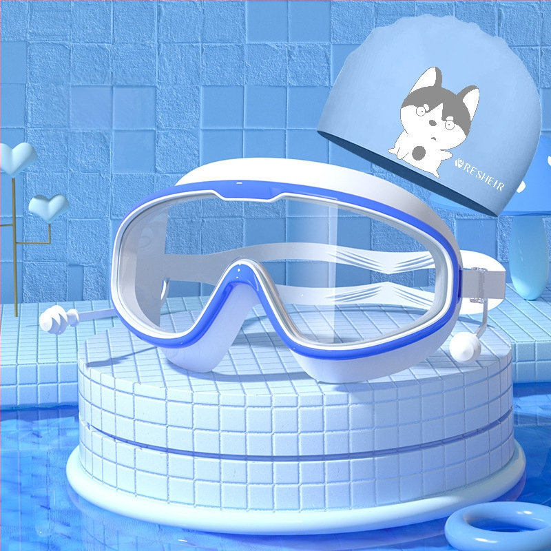 Vaikiški plaukimo akiniai HD vandeniui atsparūs, nerasojantys, didelio rėmelio plaukimo akiniai, profesionalūs nardymo akiniai, akių apsauga, madingi silikoniniai plaukimo kepuraitės reikmenys