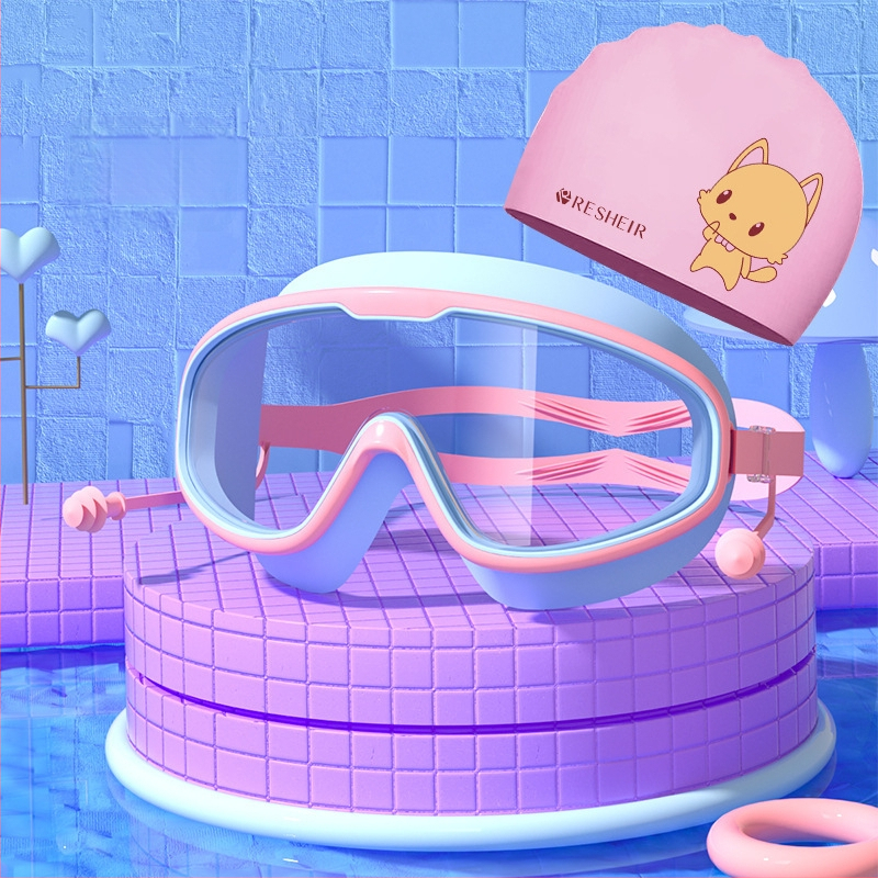 Vaikiški plaukimo akiniai HD vandeniui atsparūs, nerasojantys, didelio rėmelio plaukimo akiniai, profesionalūs nardymo akiniai, akių apsauga, madingi silikoniniai plaukimo kepuraitės reikmenys