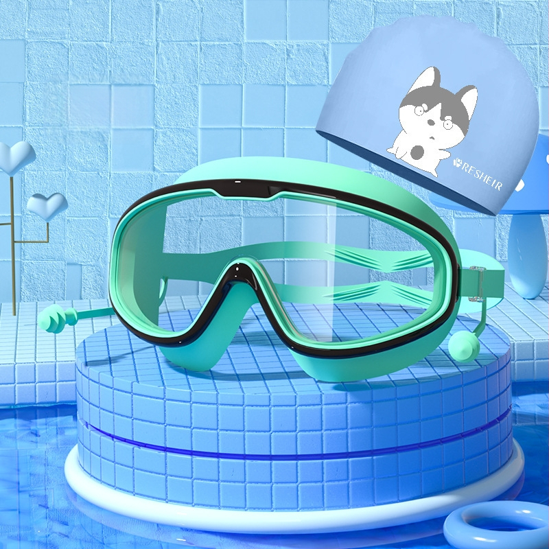 Vaikiški plaukimo akiniai HD vandeniui atsparūs, nerasojantys, didelio rėmelio plaukimo akiniai, profesionalūs nardymo akiniai, akių apsauga, madingi silikoniniai plaukimo kepuraitės reikmenys