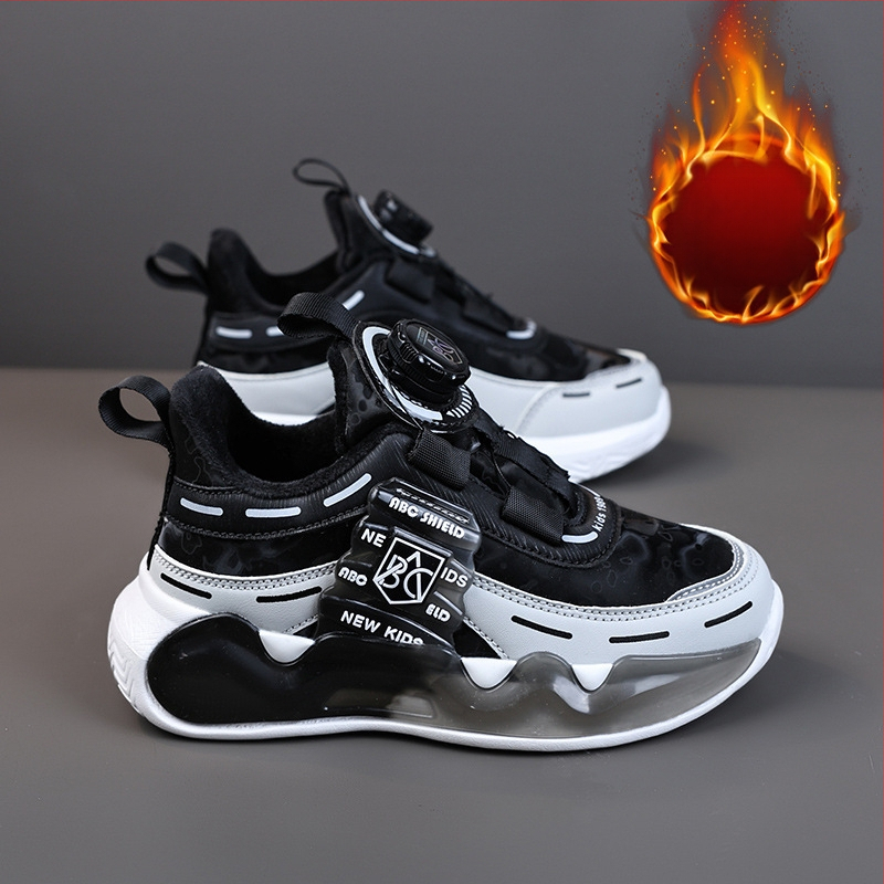 Pantofi sport pentru copii de iarnă transfrontalieri, fetițe de 7 ani, căptușiți cu fleece, cu nasturi rotativi călduroși, rezistenți la uzură, pentru alergare și băieți