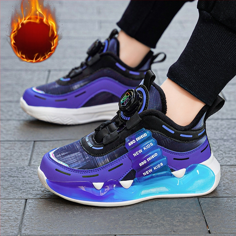 Pantofi sport pentru copii de iarnă transfrontalieri, fetițe de 7 ani, căptușiți cu fleece, cu nasturi rotativi călduroși, rezistenți la uzură, pentru alergare și băieți