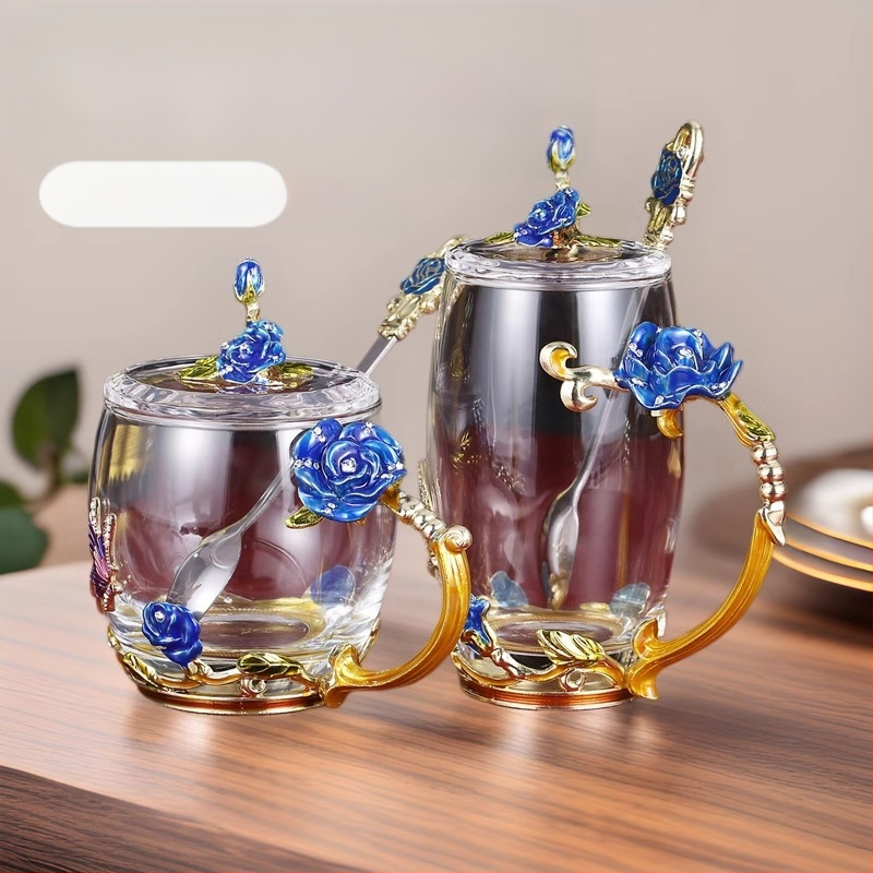 Kis kapacitású vizespohár, háztartási kávéspohár, kreatív, könnyű luxus zománcmintás reggelizőpohár, üvegpohár, ajándéktárgy