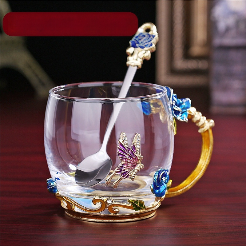 Kis kapacitású vizespohár, háztartási kávéspohár, kreatív, könnyű luxus zománcmintás reggelizőpohár, üvegpohár, ajándéktárgy