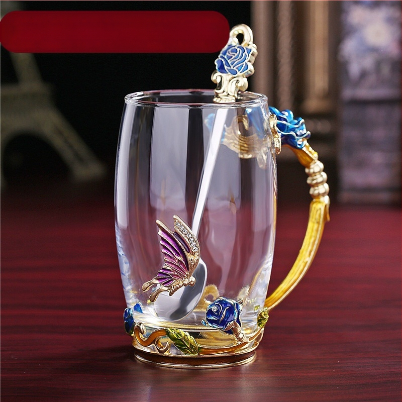 Kis kapacitású vizespohár, háztartási kávéspohár, kreatív, könnyű luxus zománcmintás reggelizőpohár, üvegpohár, ajándéktárgy