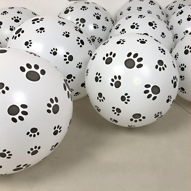 Kutsika jalajälje õhupall, paksendatud valge lateksist koomiksiga sünnipäevapeo kaunistus, loomateemaline mänguballoon