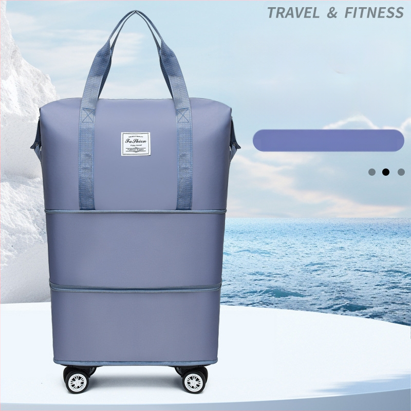 Lielas ietilpības ceļojumu soma ar dubultu izplešanās universālu riteņu rokassomu ceļojumu uzglabāšanas soma ar skriemeli bagāžas soma