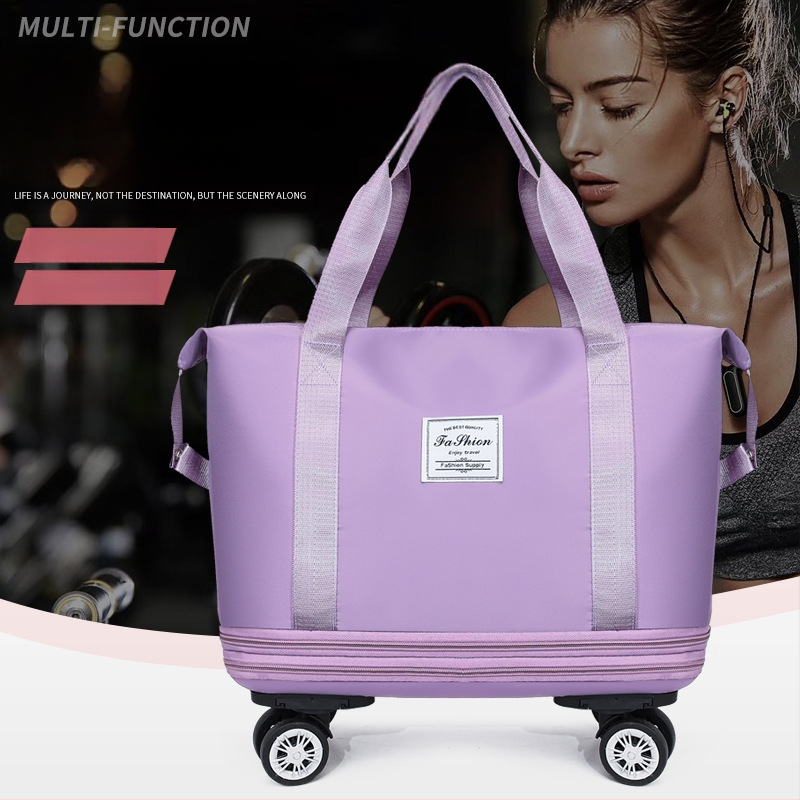 Lielas ietilpības ceļojumu soma ar dubultu izplešanās universālu riteņu rokassomu ceļojumu uzglabāšanas soma ar skriemeli bagāžas soma