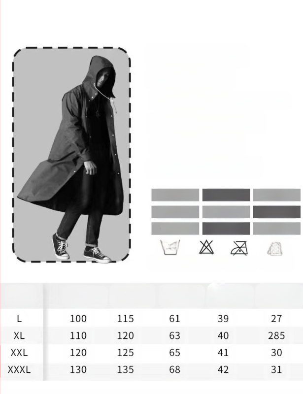 Външнотърговско черно яке за възрастни, ветроустойчиво, шапка, въжено пончо, удължено, удебелено на склад, риболовно пончо