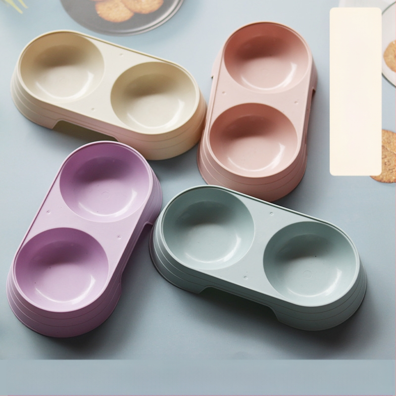 Gyári forrásból származó kopogásgátló kutyatál dupla tál könnyen tisztítható kerek macskatál egyszerű műanyag sűrített tál kisállat tál