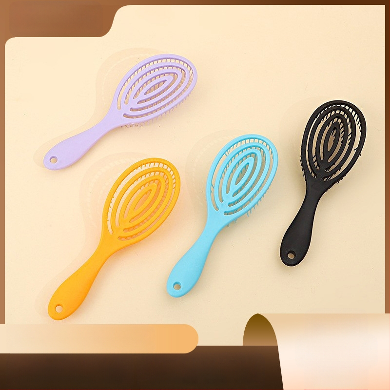 Karšto pardavimo tuščiavidurės šonkaulių šukos ovalios masažinės šukos macaron spalvos uodų spiralės šukos logotipo spausdinimas plastikinės šukos didmeninė prekyba