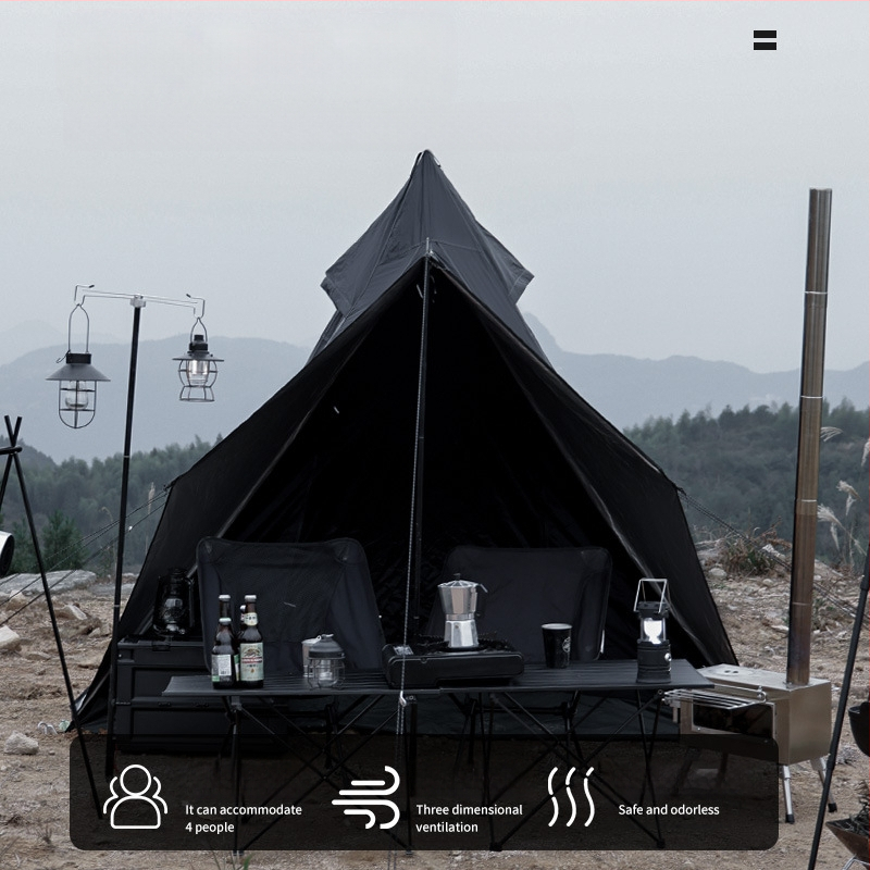 Tootja hulgimüügist pärit välistingimustes kasutatav kahekihiline sise- ja välistelk, tornitüüpi telk, vihmakindel must sõdalase püramiidtelk mitmele inimesele