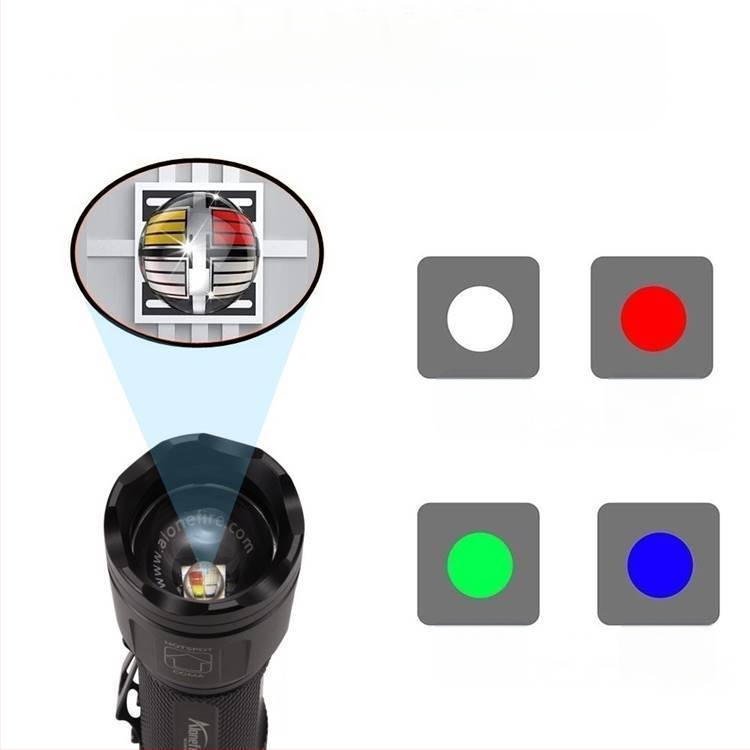 X32 Erős Fényű Zseblámpa 4 az 1-ben Multifunkciós Zoom RGBW Piros, Zöld, Kék és Fehér Négyszínű Fókuszáló Zseblámpa