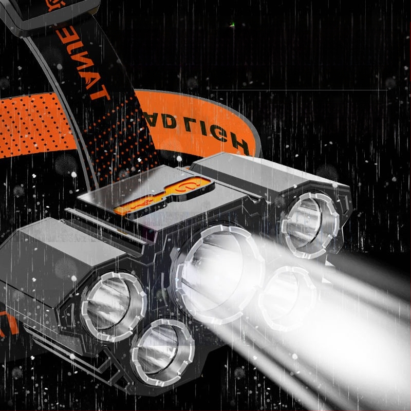 Új, 5 fejes LED-es fejlámpa, USB-s újratölthető horgászlámpa, nagy hatótávolságú, erős fényű zseblámpa