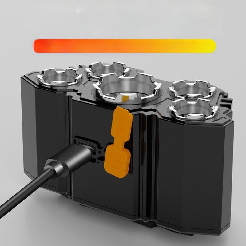 Új, 5 fejes LED-es fejlámpa, USB-s újratölthető horgászlámpa, nagy hatótávolságú, erős fényű zseblámpa