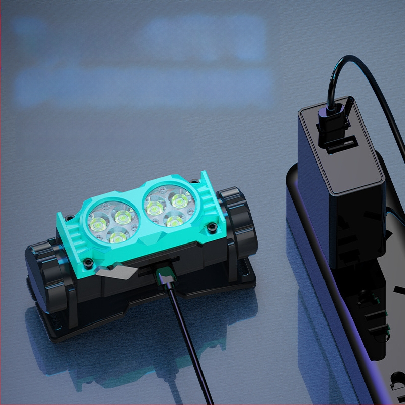 Daugiafunkcinis lauko kempingo įkrovimo priekinis žibintas, 6LED, paryškintas lengvas magnetinis galvos žibintas, statybvietės šalmo kasybos lempa