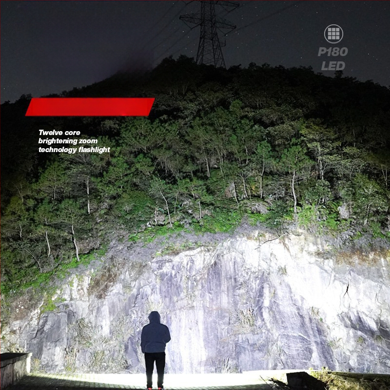 Határokon átnyúló népszerű zoom zseblámpa erős fényű újratölthető otthoni kültéri hordozható tartós nagy hatótávolságú ultrafényes LED zseblámpa