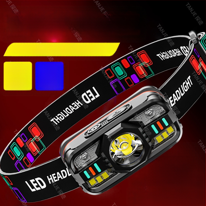 Határokon átnyúló intelligens indukciós kis fényszóró, többfunkciós, több fényforrással tölthető kültéri fejre szerelhető zseblámpa, éjszakai horgászlámpa nagykereskedelemben