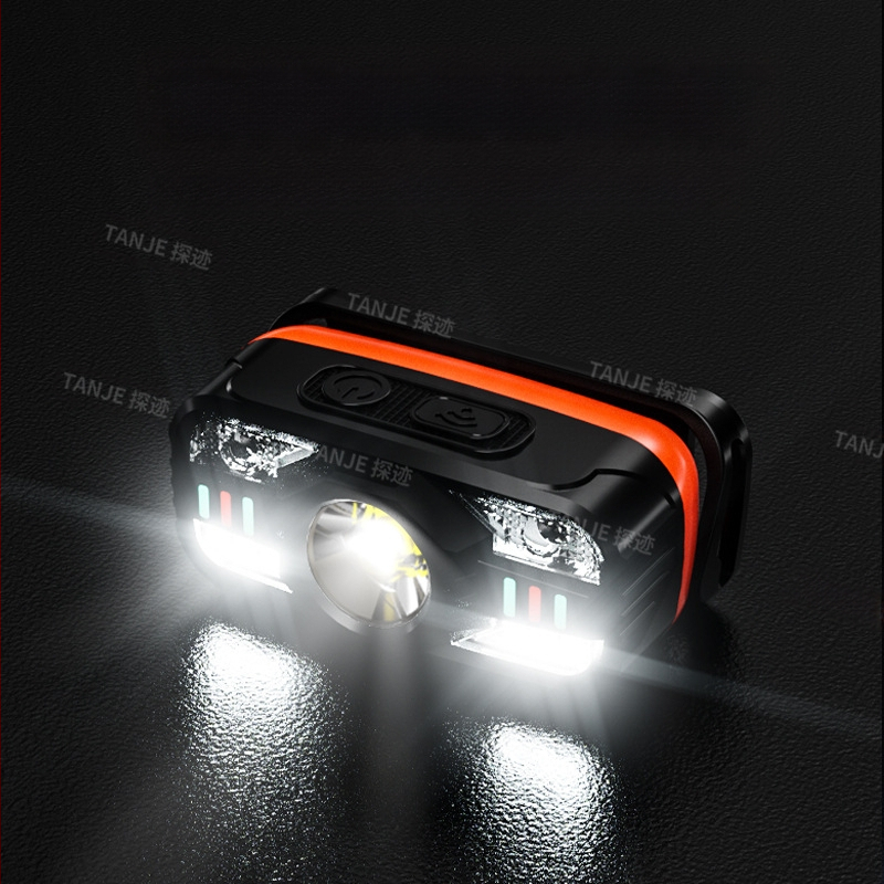 Határokon átnyúló intelligens indukciós kis fényszóró, többfunkciós, több fényforrással tölthető kültéri fejre szerelhető zseblámpa, éjszakai horgászlámpa nagykereskedelemben
