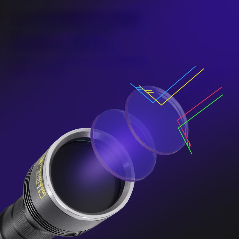 UV juodas veidrodinis violetinis šviesa identifikuoja tabaką ir alkoholį 365 nm spinduliu pagal „Jade Jade“ fluorescencijos aptikimą, stiprią ultravioletinę žibintuvėlį