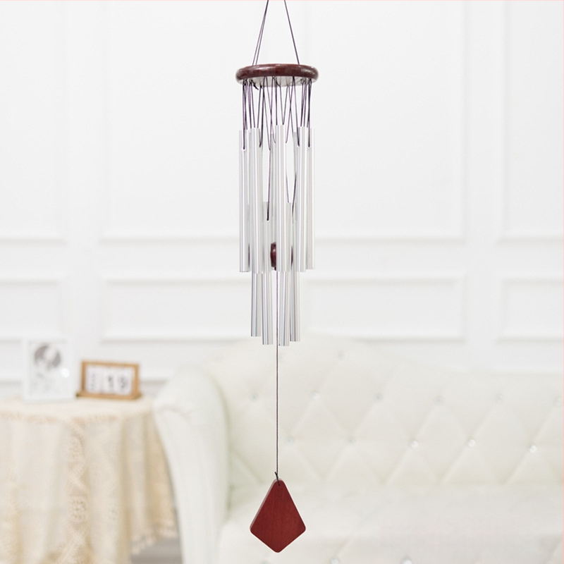 Piiriülene kahekihiline alumiiniumtorust tuulekell, loominguline 12-toruline täispuidust metallist tuulekell, koduripats, puidust kaunistused, käsitöö