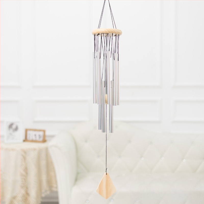 Piiriülene kahekihiline alumiiniumtorust tuulekell, loominguline 12-toruline täispuidust metallist tuulekell, koduripats, puidust kaunistused, käsitöö