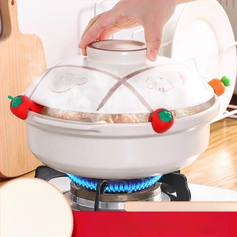 Háztartási edényfedél túlcsordulásvédő konyhai eszköz rakott pörkölt leveses edény oldalsó klip kreatív szilikon edényfedél rögzített emelt állvány