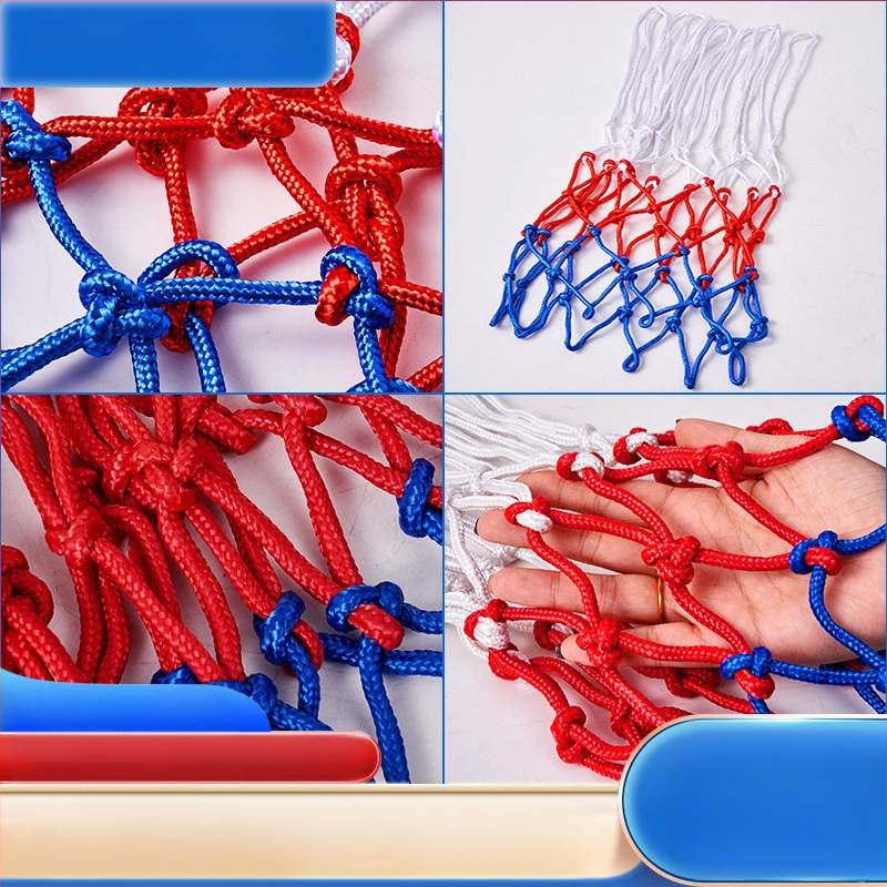 Krepšinio rėmo tinklelis iš poliesterio, paryškintas standartinis krepšinio rėmo tinklelis, tiekėjas, didmeninė prekyba, vaikų trijų spalvų krepšinio tinklas