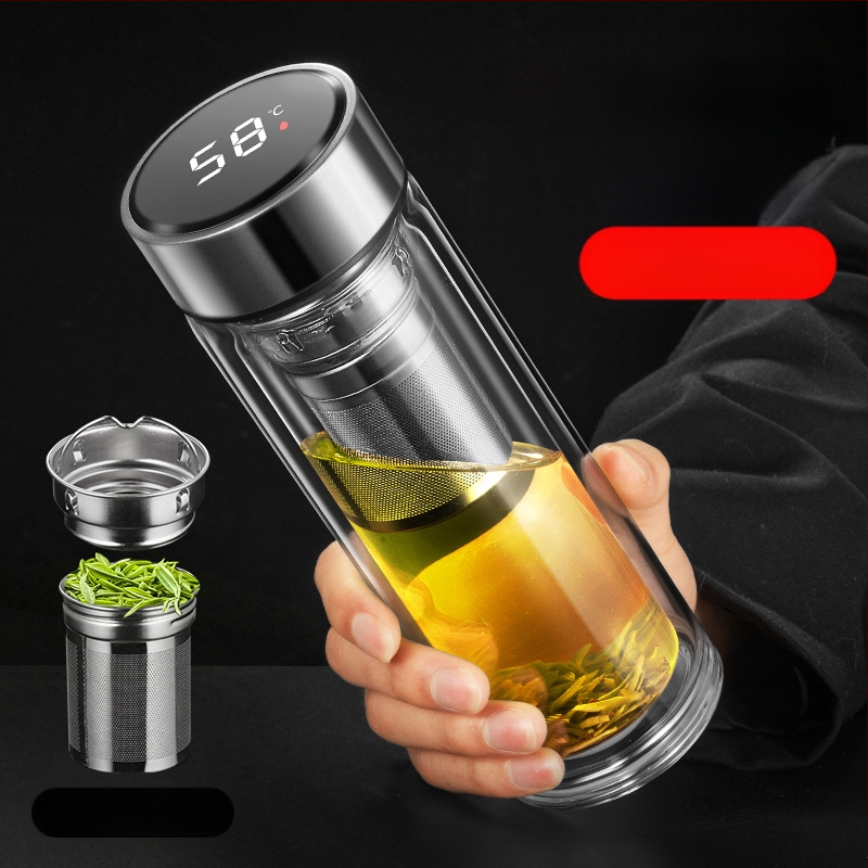 BK9K Nagykereskedelmi Okos Dupla Üveges Vízpohár Férfi Otthoni Kényelmes Teáspohár Nagy Kapacitású, Magas Hőmérsékletnek Ellenálló Tea