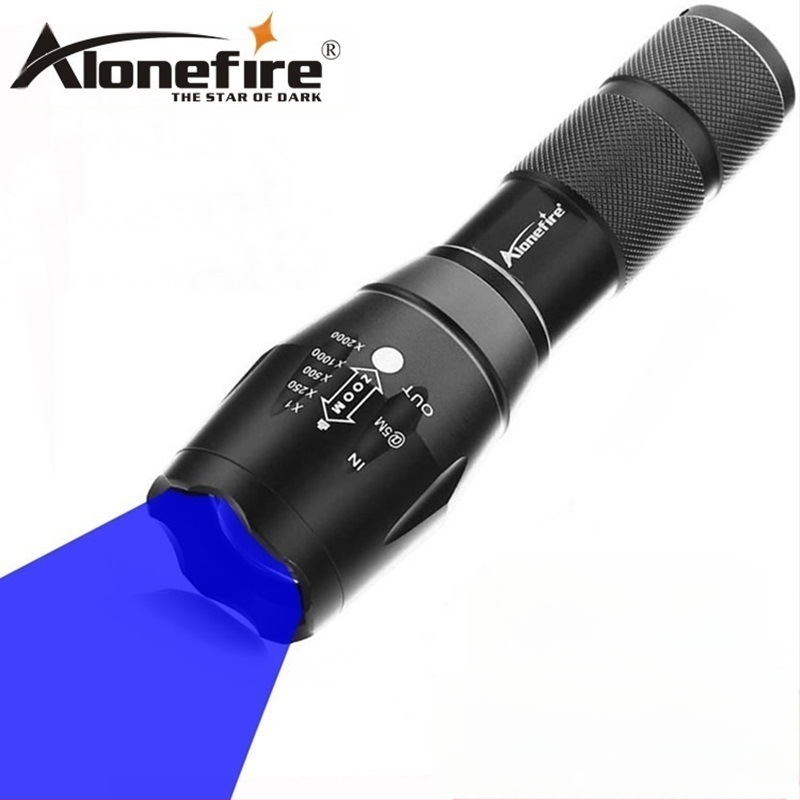 A100/E17 Modré svetlo, cezhraničné LED svietidlo, baterka s dlhým dosahom a zaostrovaním.