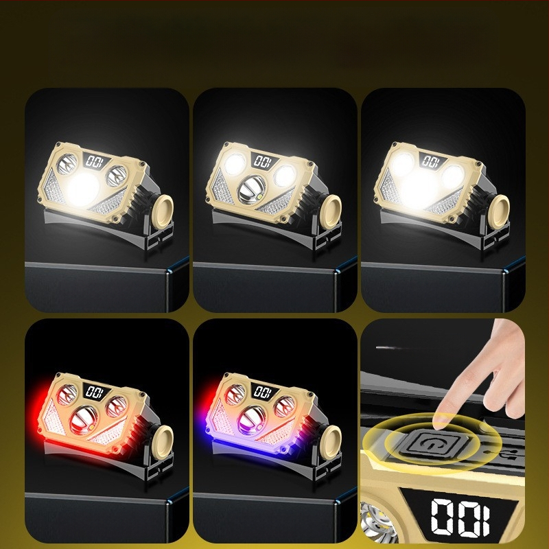 Naujas naktinės žvejybos išmanusis patruliavimo galvos formos ilgai veikiantis, stiprus, didelio liumeno lauko mini įkraunamas LED priekinis žibintas