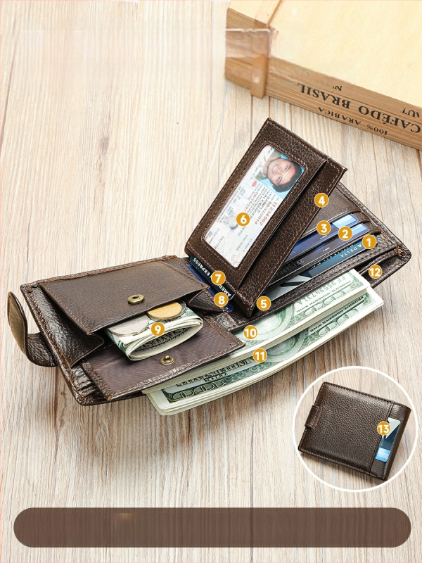 Maronte Ručno izrađeni novčanik od kravlje kože za muškarce, kratki novčanik protiv krađe velikog kapaciteta, moderan novčanik za vanjsku trgovinu za muškarce