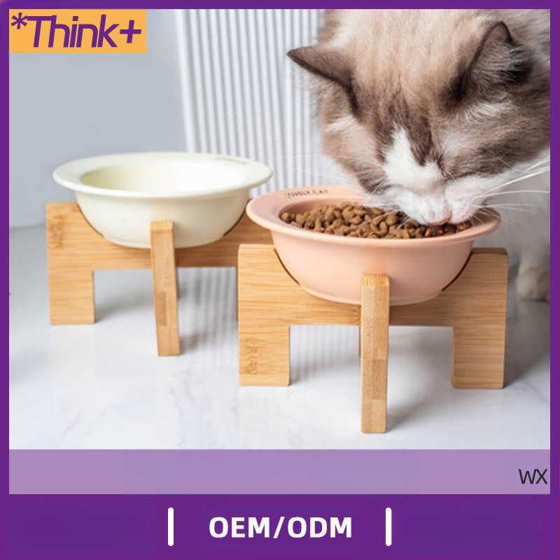 Kerámia kisállat tál kopogásgátló macaron macska kutya itató tál bambusz állvány macska tál kutya tál etető