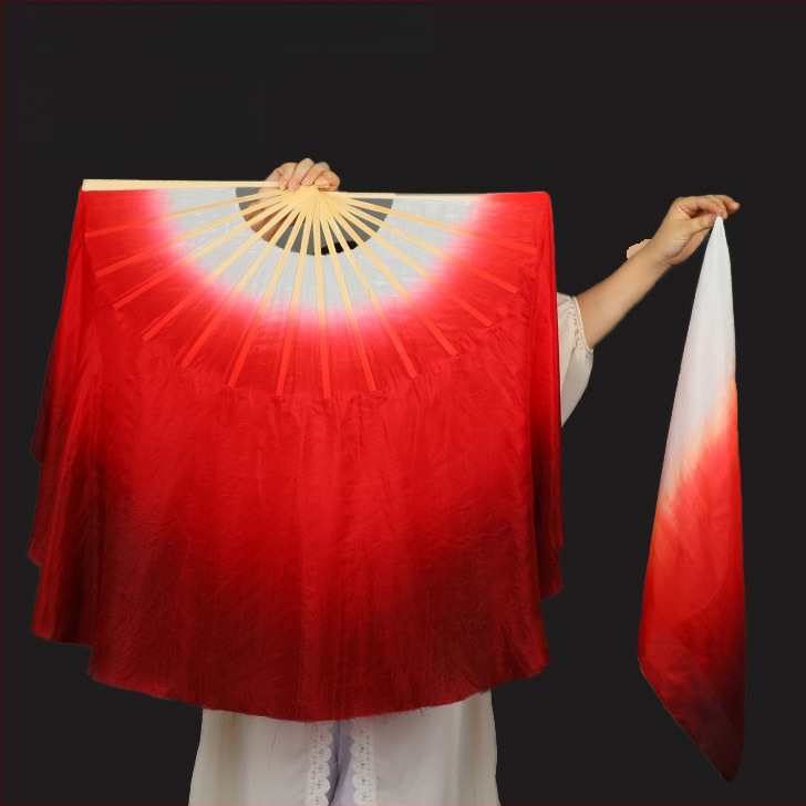 Originalus Vandziango šilko šokių vėduoklis, gradientinis, dvipusis, vyno raudonumo, didelis, ilgas, kiniško šilko vėduoklis, klasikinio šokio pasirodymas
